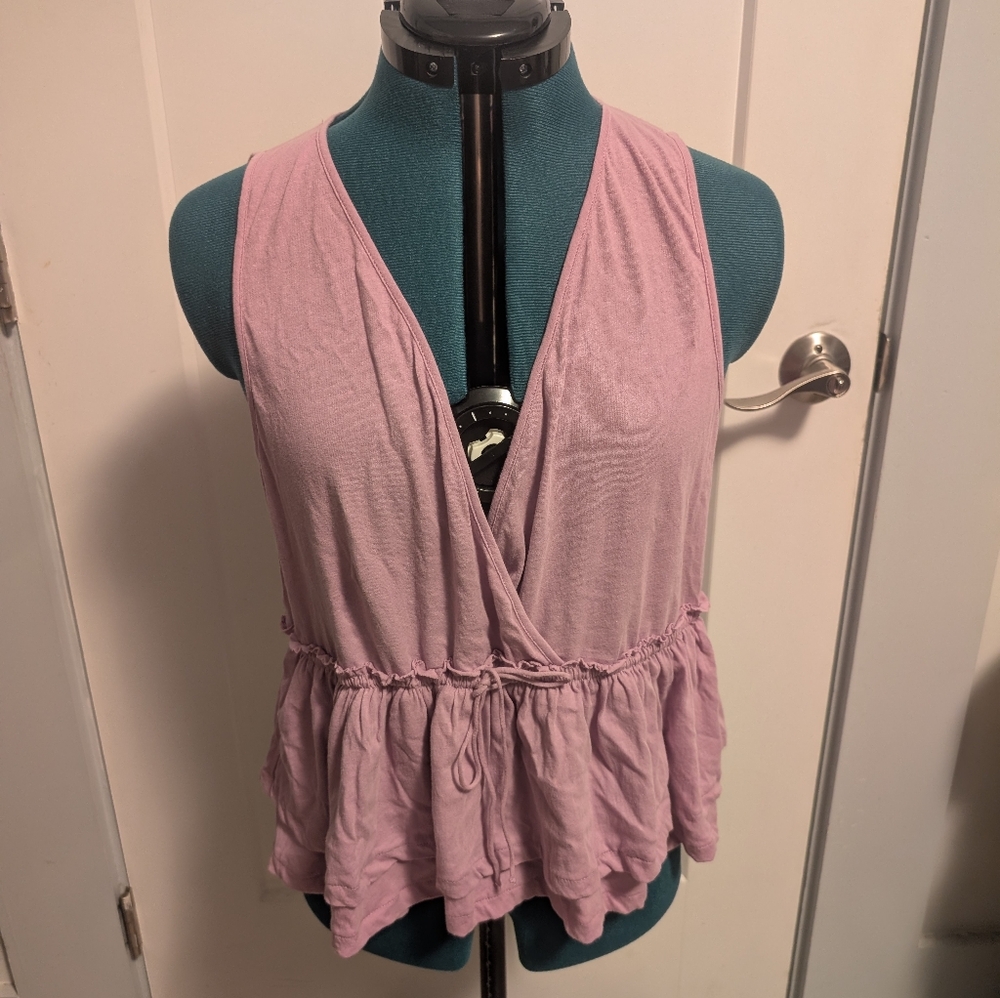 J Crew Mauve Peplum Tank With Drawstring Bow Detail